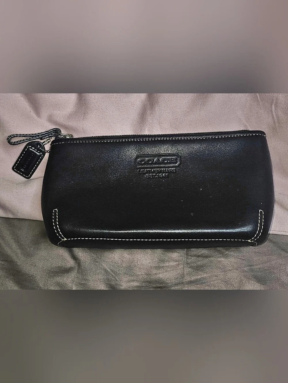 Coach Black Leather Makeup Bag Or Pouch - Vintage Signature Embossed